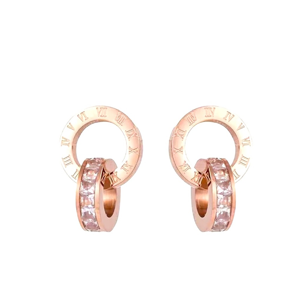 Rose Gold Diamonique Circle Roman Number Earrings Brand New✨